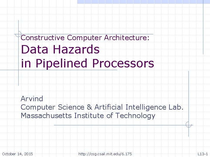 Constructive Computer Architecture: Data Hazards in Pipelined Processors Arvind Computer Science & Artificial Intelligence