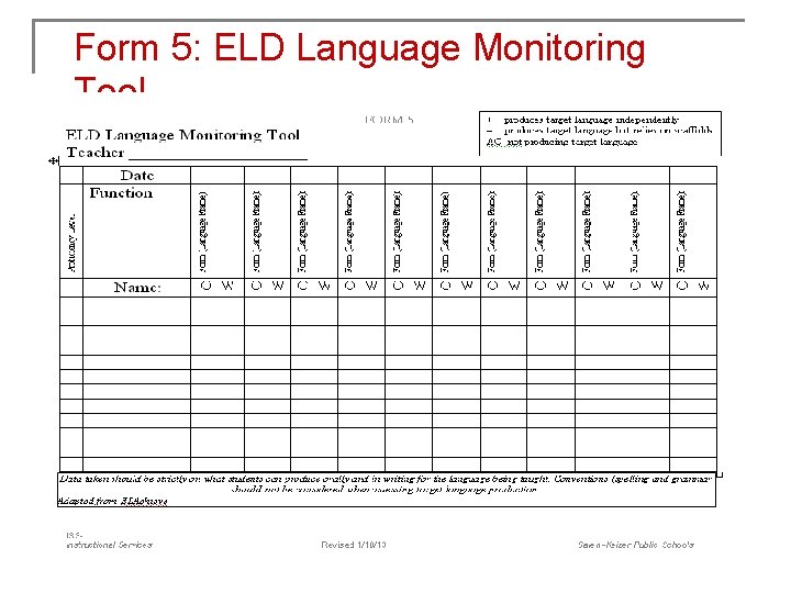 Form 5: ELD Language Monitoring Tool 
