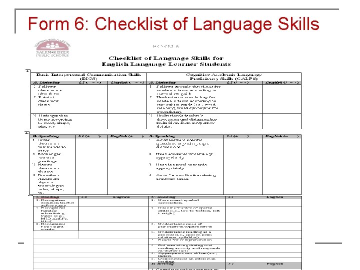 Form 6: Checklist of Language Skills 