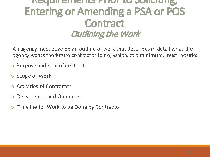 Requirements Prior to Soliciting, Entering or Amending a PSA or POS Contract Outlining the