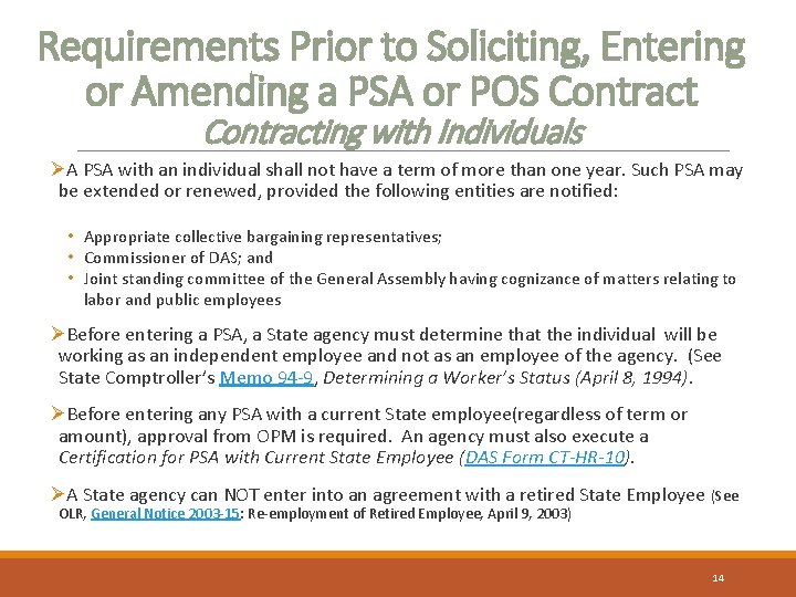 Requirements Prior to Soliciting, Entering or Amending a PSA or POS Contracting with Individuals