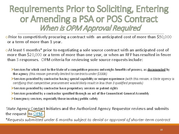 Requirements Prior to Soliciting, Entering or Amending a PSA or POS Contract When is