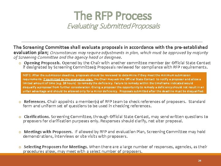 The RFP Process Evaluating Submitted Proposals The Screening Committee shall evaluate proposals in accordance