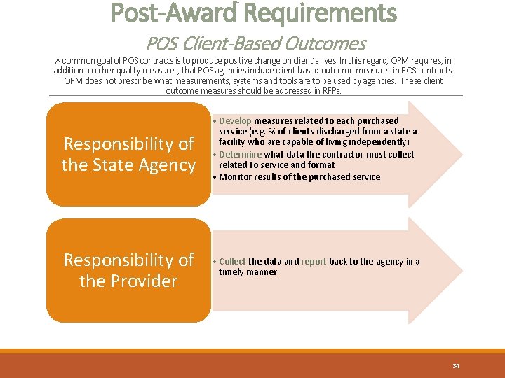 Post-Award Requirements POS Client-Based Outcomes A common goal of POS contracts is to produce