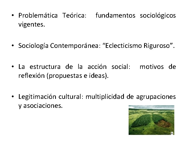  • Problemática Teórica: vigentes. fundamentos sociológicos • Sociología Contemporánea: “Eclecticismo Riguroso”. • La