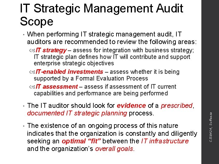 IT Strategic Management Audit Scope • When performing IT strategic management audit, IT auditors