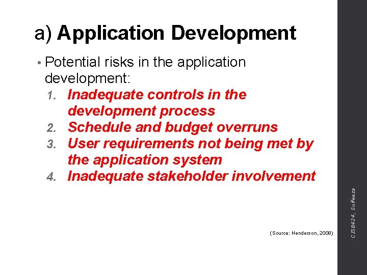 a) Application Development risks in the application development: 1. Inadequate controls in the development