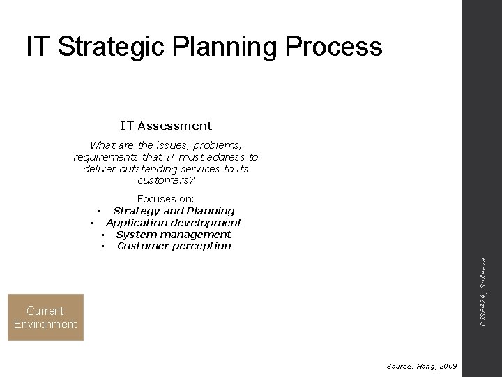 IT Strategic Planning Process IT Assessment What are the issues, problems, requirements that IT