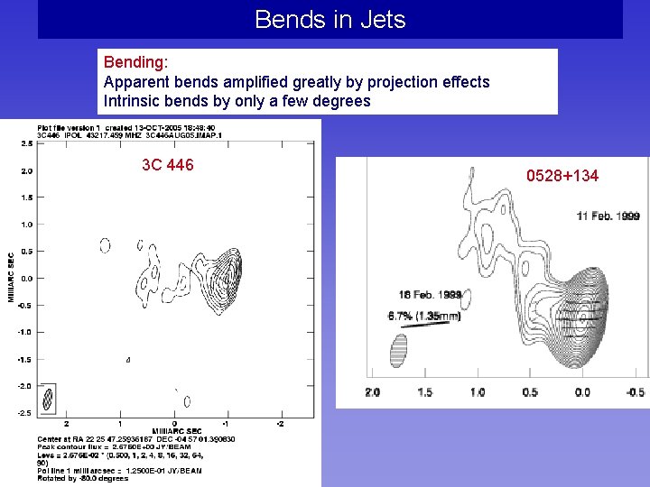 Bends in Jets Bending: Apparent bends amplified greatly by projection effects Intrinsic bends by