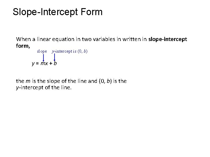 Slope-Intercept Form When a linear equation in two variables in written in slope-intercept form,