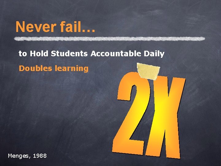Never fail… to Hold Students Accountable Daily Doubles learning Menges, 1988 