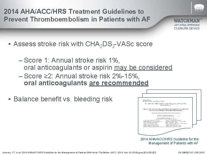 2014 AHA/ACC/HRS Treatment Guidelines to Prevent Thromboembolism in Patients with AF • Assess stroke