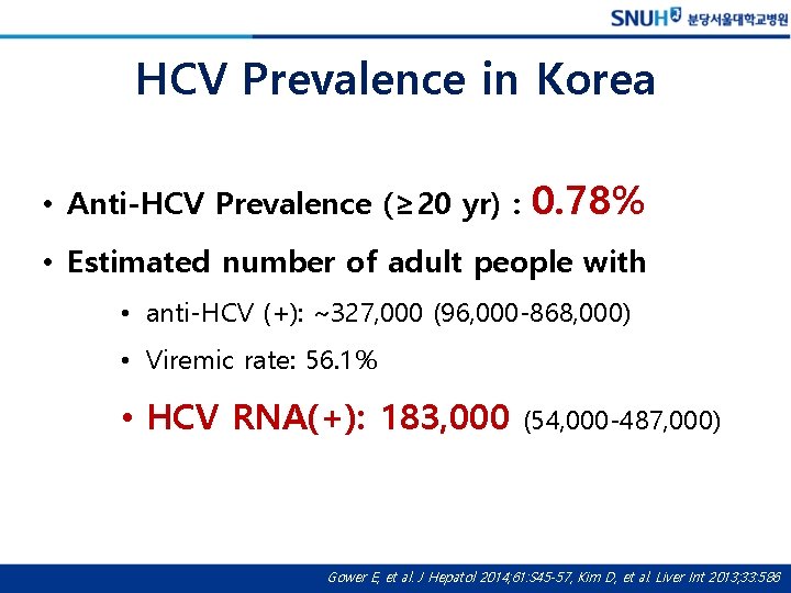 HCV Prevalence in Korea • Anti-HCV Prevalence (≥ 20 yr) : 0. 78% •