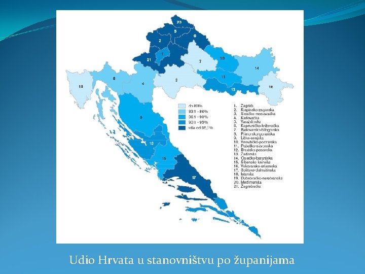 Udio Hrvata u stanovništvu po županijama 