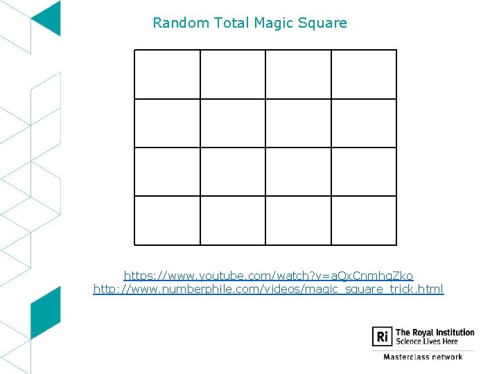 Random Total Magic Square https: //www. youtube. com/watch? v=a. Qx. Cnmhq. Zko http: //www.