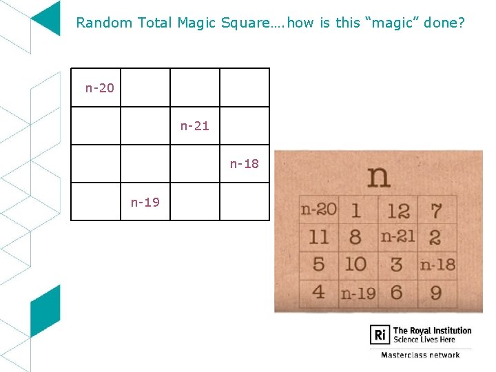 Random Total Magic Square…. how is this “magic” done? n-20 n-21 n-18 n-19 
