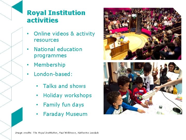Royal Institution activities • Online videos & activity resources • National education programmes •