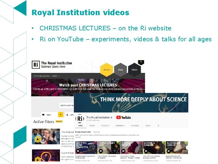 Royal Institution videos • CHRISTMAS LECTURES – on the Ri website • Ri on