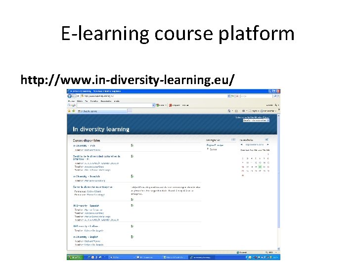 E-learning course platform http: //www. in-diversity-learning. eu/ 