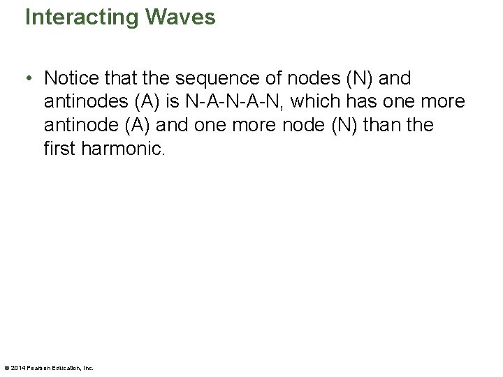 Interacting Waves • Notice that the sequence of nodes (N) and antinodes (A) is
