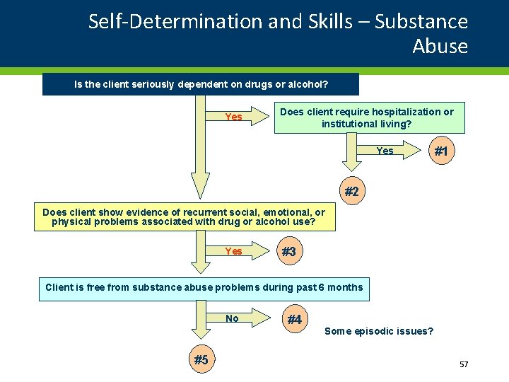 Self-Determination and Skills – Substance Abuse Is the client seriously dependent on drugs or