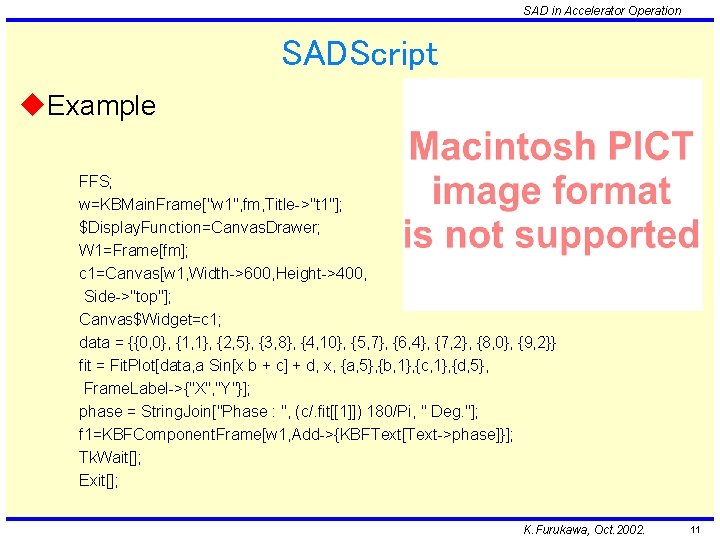 SAD in Accelerator Operation SADScript u. Example FFS; w=KBMain. Frame["w 1", fm, Title->"t 1"];