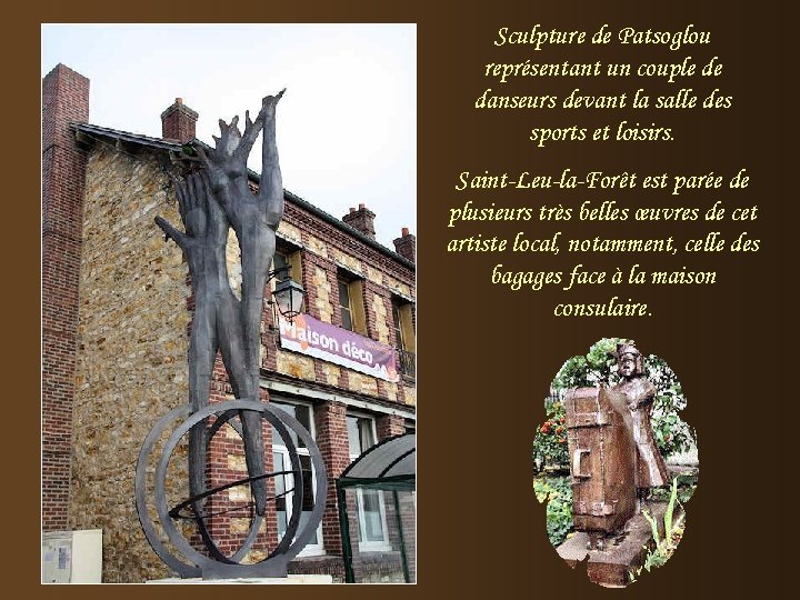 Sculpture de Patsoglou représentant un couple de danseurs devant la salle des sports et