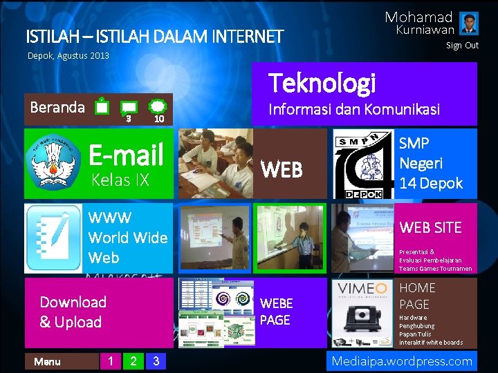 Mohamad Kurniawan ISTILAH – ISTILAH DALAM INTERNET Sign Out Depok, Agustus 2013 Teknologi Beranda