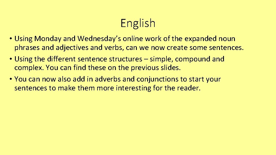 English • Using Monday and Wednesday’s online work of the expanded noun phrases and