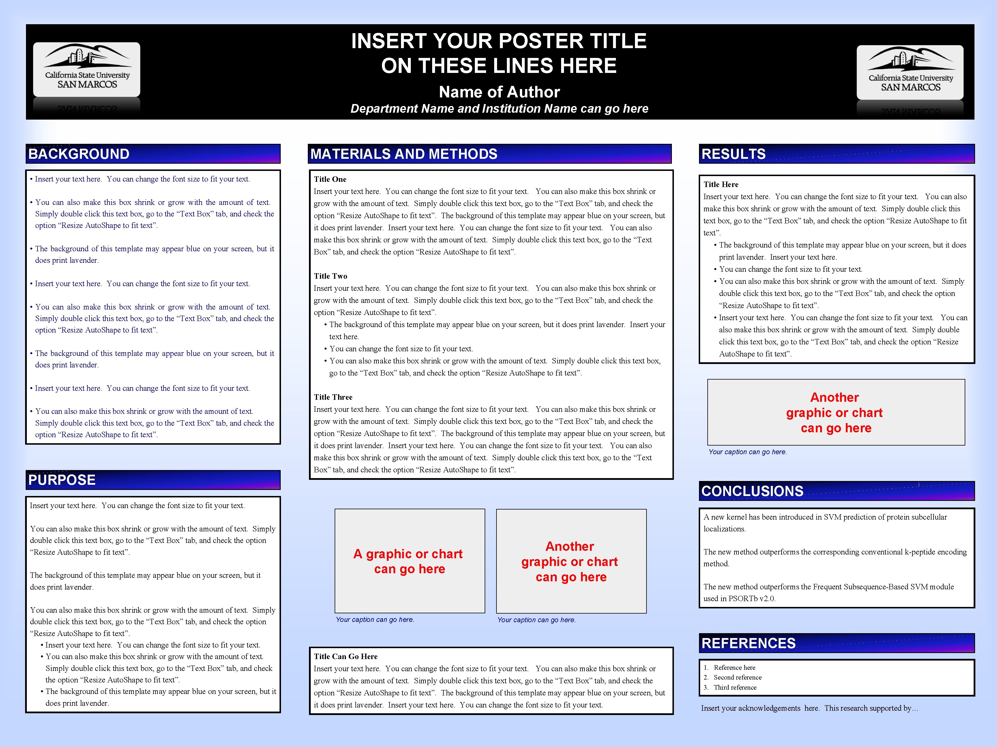 INSERT YOUR POSTER TITLE ON THESE LINES HERE Name of Author Department Name and