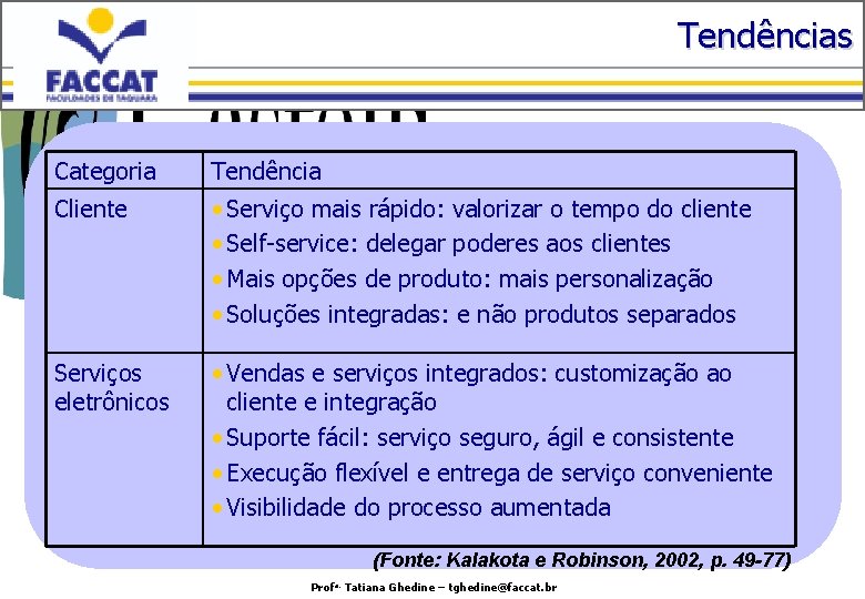 Tendências Categoria Tendência Cliente • Serviço mais rápido: valorizar o tempo do cliente •