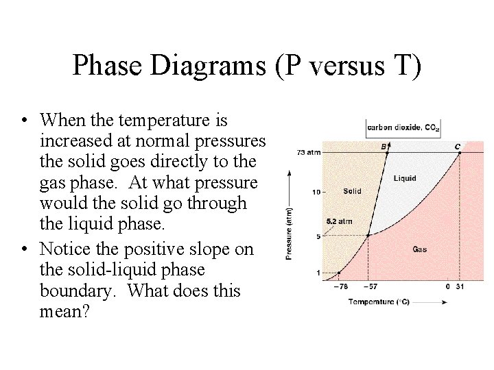 Phase Diagrams (P versus T) • When the temperature is increased at normal pressures