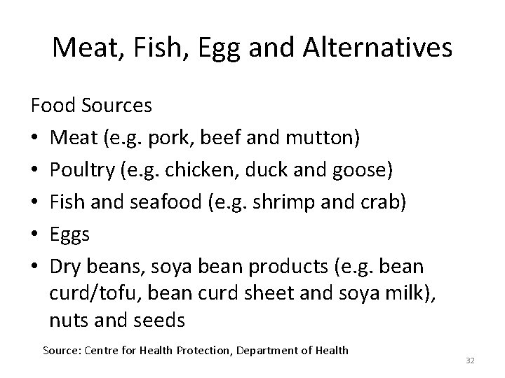 Meat, Fish, Egg and Alternatives Food Sources • Meat (e. g. pork, beef and Meat, Fish, Egg and Alternatives Food Sources • Meat (e. g. pork, beef and