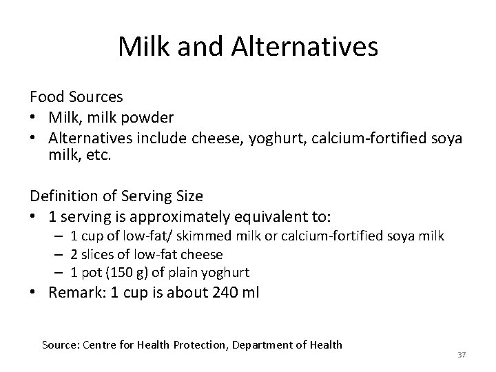 Milk and Alternatives Food Sources • Milk, milk powder • Alternatives include cheese, yoghurt, Milk and Alternatives Food Sources • Milk, milk powder • Alternatives include cheese, yoghurt,