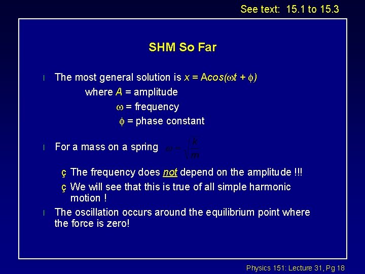 See text: 15. 1 to 15. 3 SHM So Far l The most general