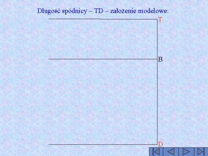 Długość spódnicy – TD – założenie modelowe: T B D 
