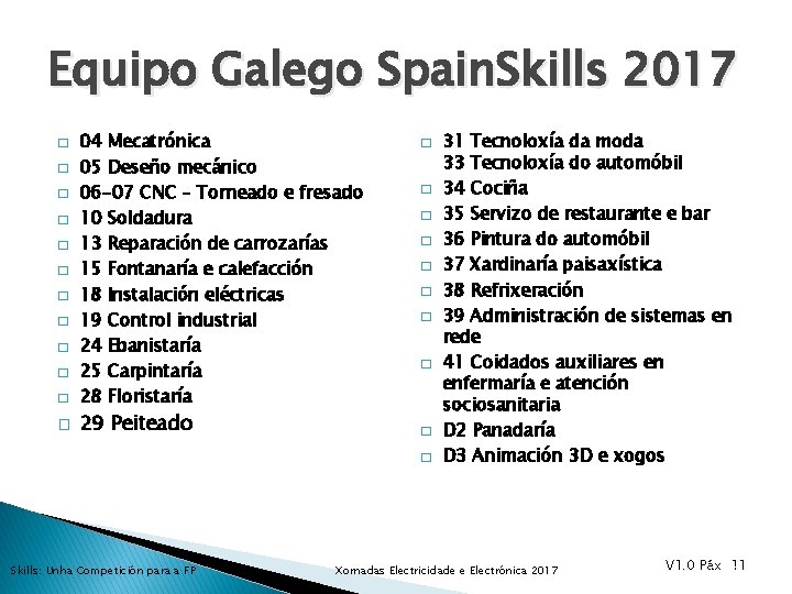 Equipo Galego Spain. Skills 2017 � � � 04 Mecatrónica 05 Deseño mecánico 06