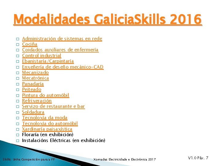 Modalidades Galicia. Skills 2016 � � � � � Administración de sistemas en rede