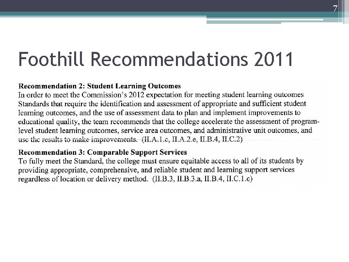 7 Foothill Recommendations 2011 