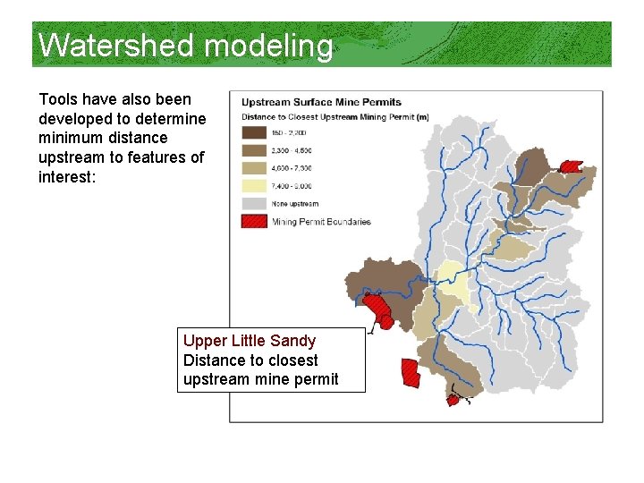 Watershed modeling Tools have also been developed to determine minimum distance upstream to features