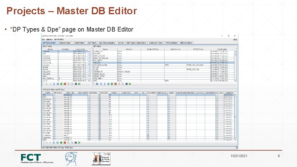Projects – Master DB Editor • “DP Types & Dpe” page on Master DB