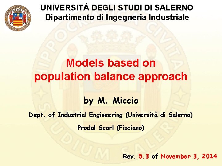 UNIVERSITÁ DEGLI STUDI DI SALERNO Dipartimento di Ingegneria Industriale Models based on population balance