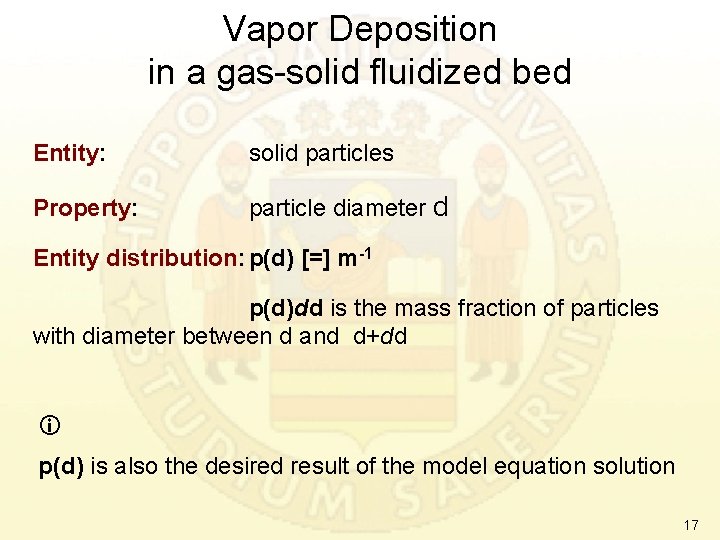 Vapor Deposition in a gas-solid fluidized bed Entity: solid particles Property: particle diameter d