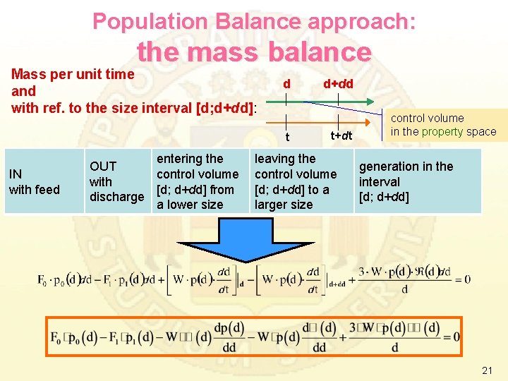 Population Balance approach: the mass balance Mass per unit time and with ref. to