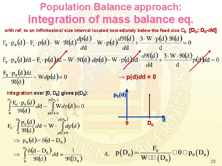 Population Balance approach: integration of mass balance eq. with ref. to an infinitesimal size