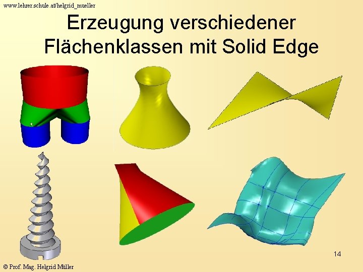 www. lehrer. schule. at/helgrid_mueller Erzeugung verschiedener Flächenklassen mit Solid Edge 14 © Prof. Mag.