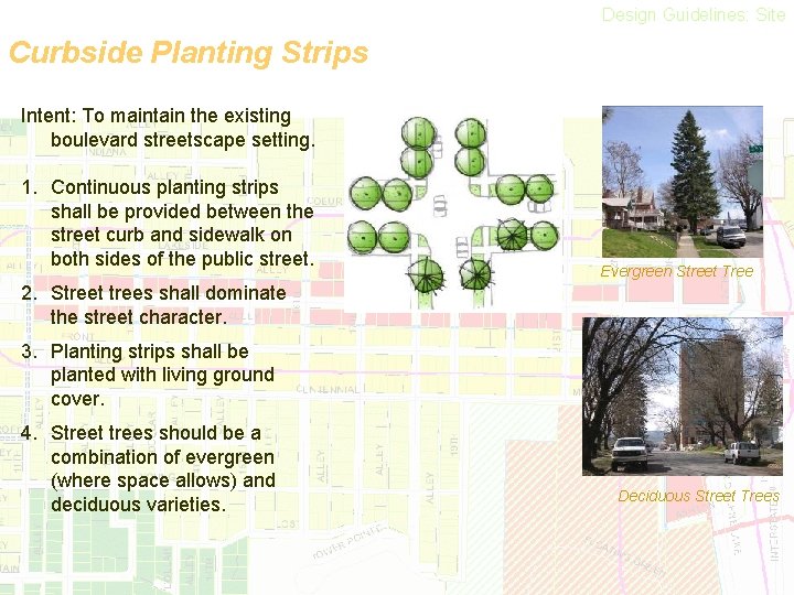 Design Guidelines: Site Curbside Planting Strips Intent: To maintain the existing boulevard streetscape setting.
