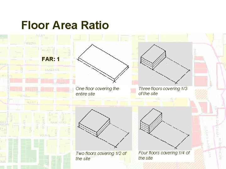Floor Area Ratio FAR: 1 One floor covering the entire site Three floors covering