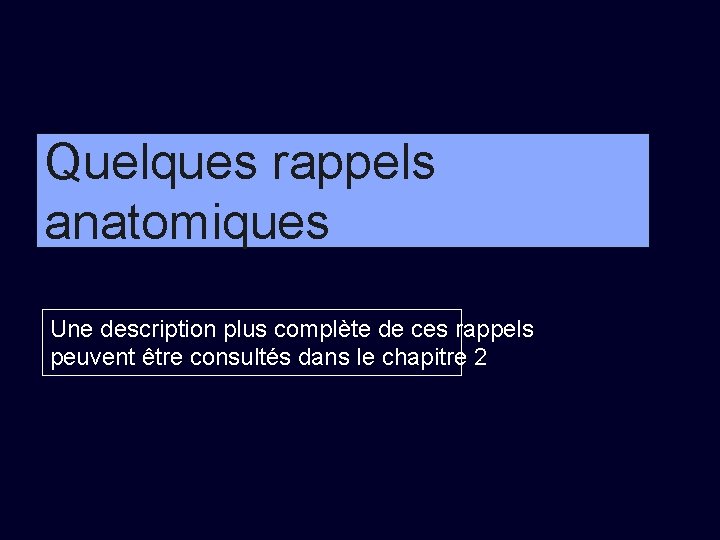 Quelques rappels anatomiques Une description plus complète de ces rappels peuvent être consultés dans