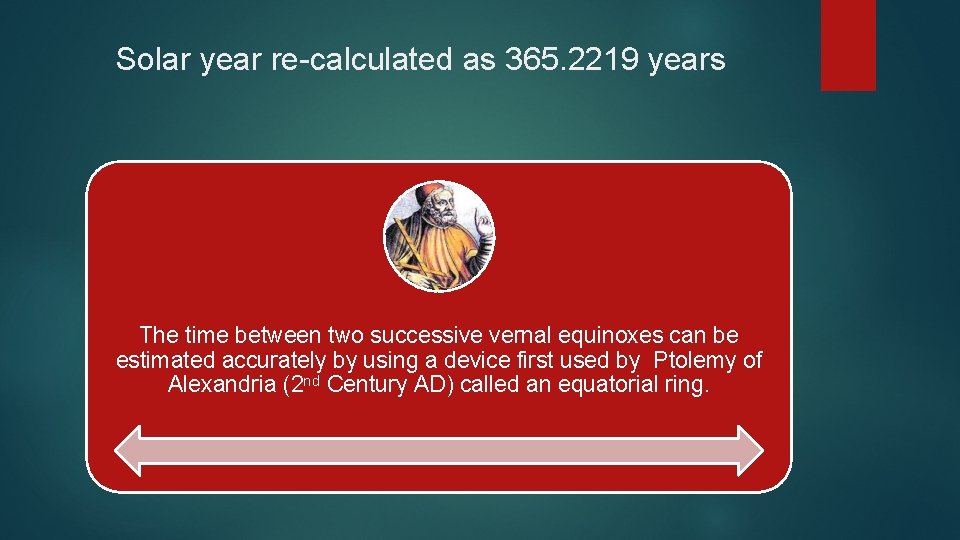Solar year re-calculated as 365. 2219 years The time between two successive vernal equinoxes